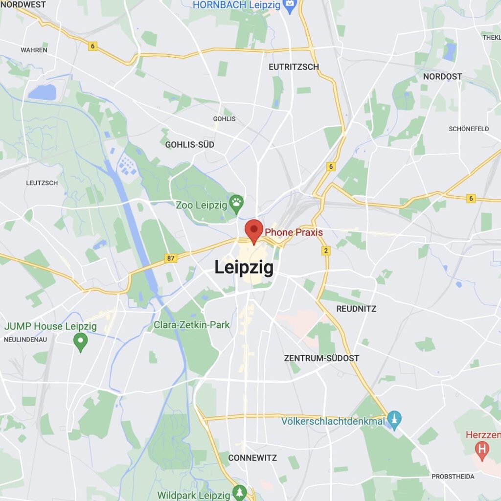 Karte mit Standort der Phonepraxis in Leipzig